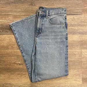 J Crew full length slim wide leg jean. Embellished front.